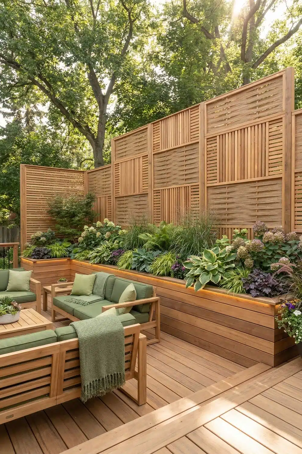 Geometric Wood Slat Backyard Privacy from Neighbors