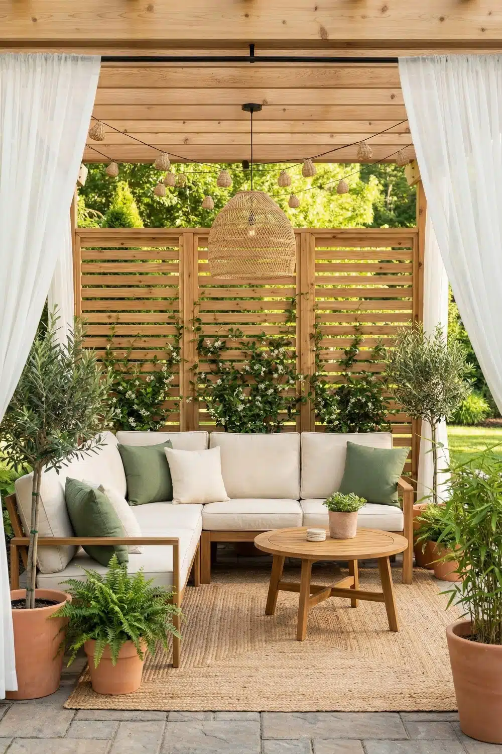 Sheer White Curtains Backyard Privacy from Neighbors