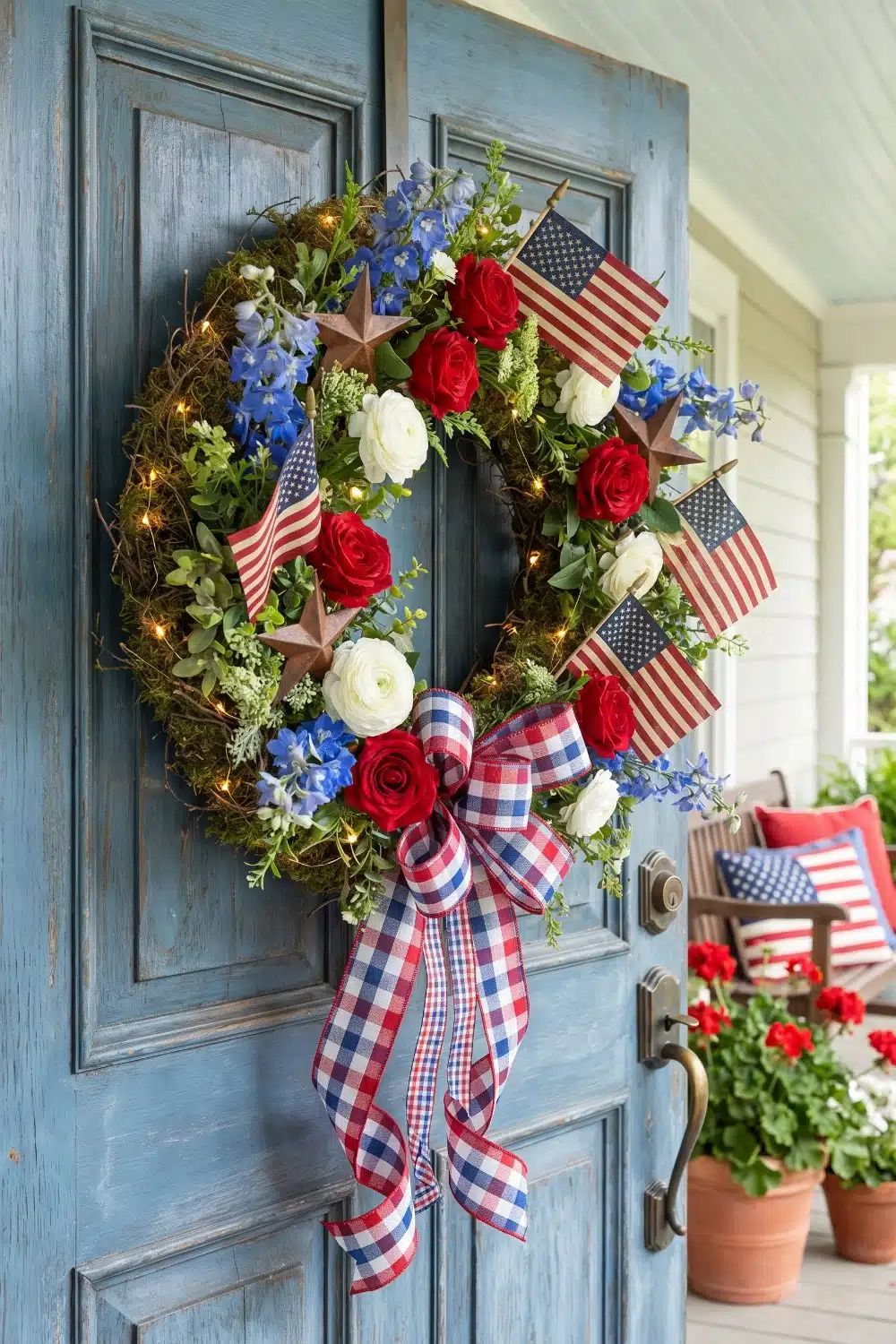Twinkle lights 4th of July wreaths for front door
