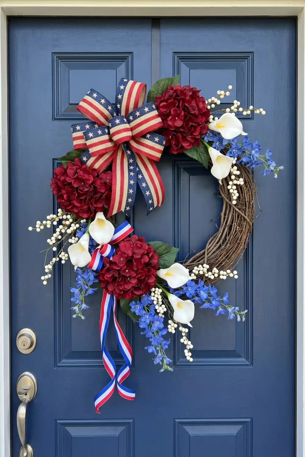 Calla lily and hydrangea patriotic wreaths for front door
