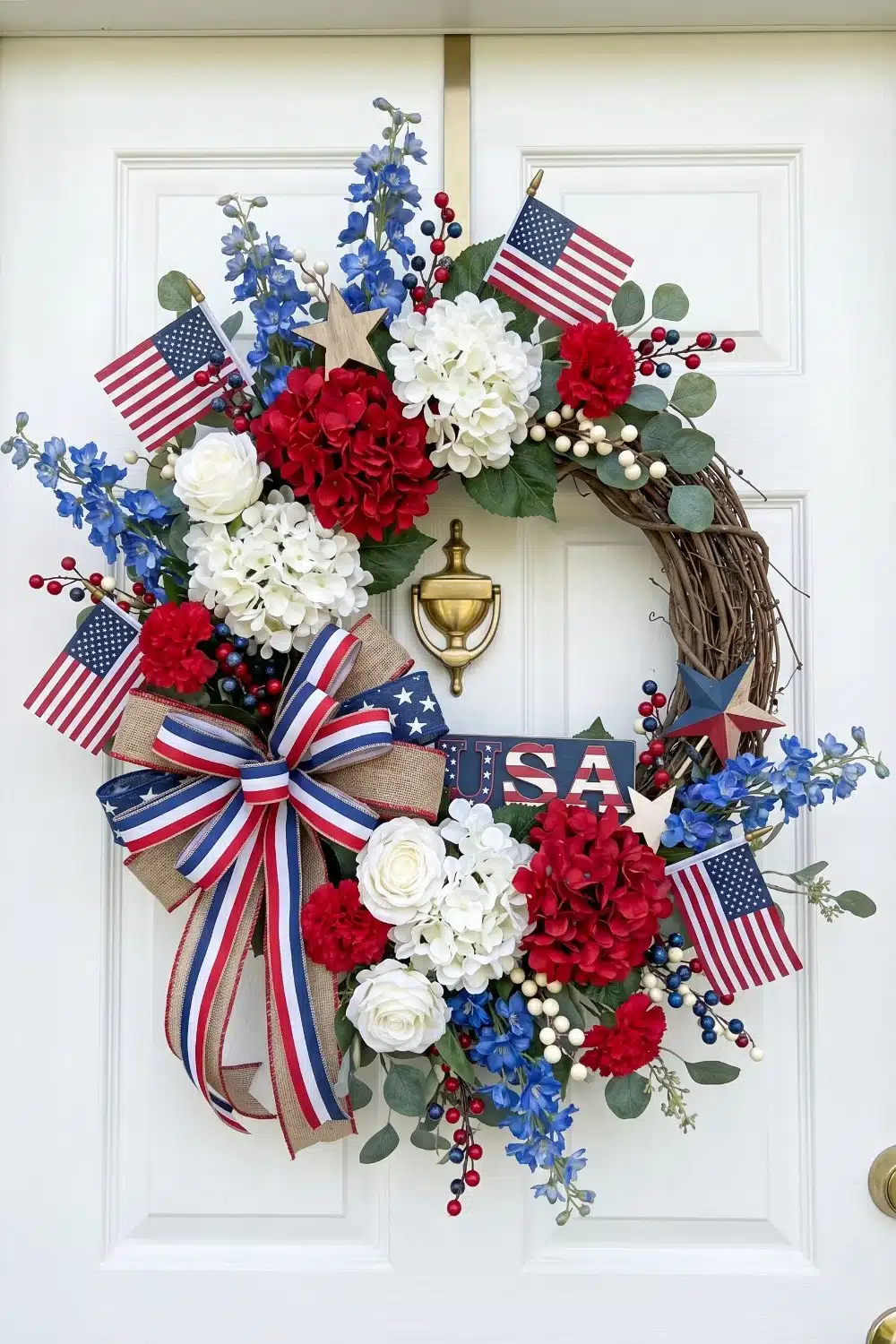 USA sign and grapevine patriotic wreaths for front door