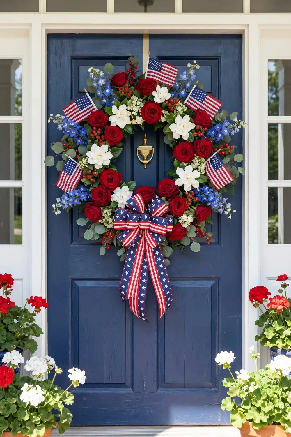 Starry ribbon and gardenia patriotic wreaths for front door