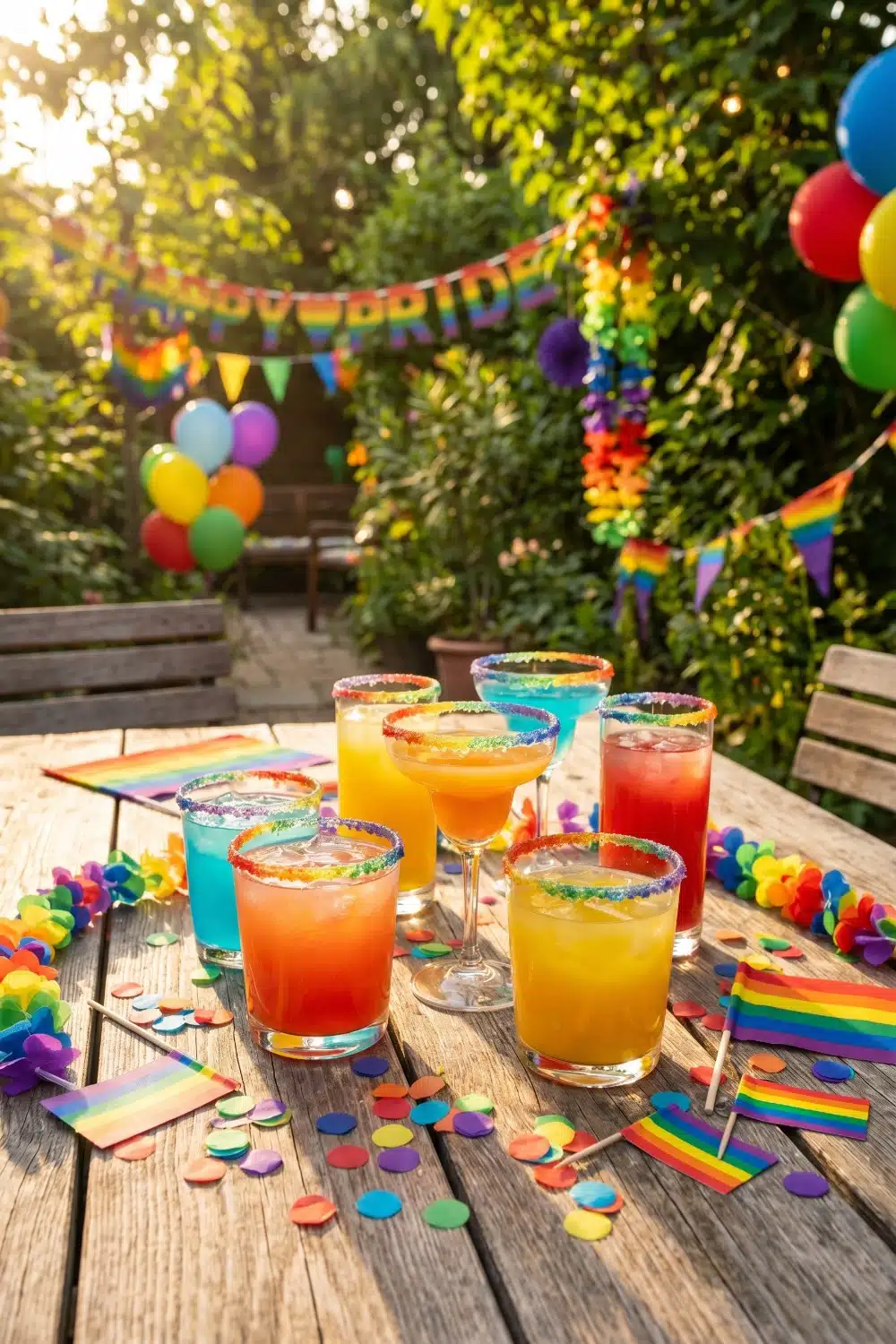 Pride Party Cocktails with Rainbow Sugar Rims