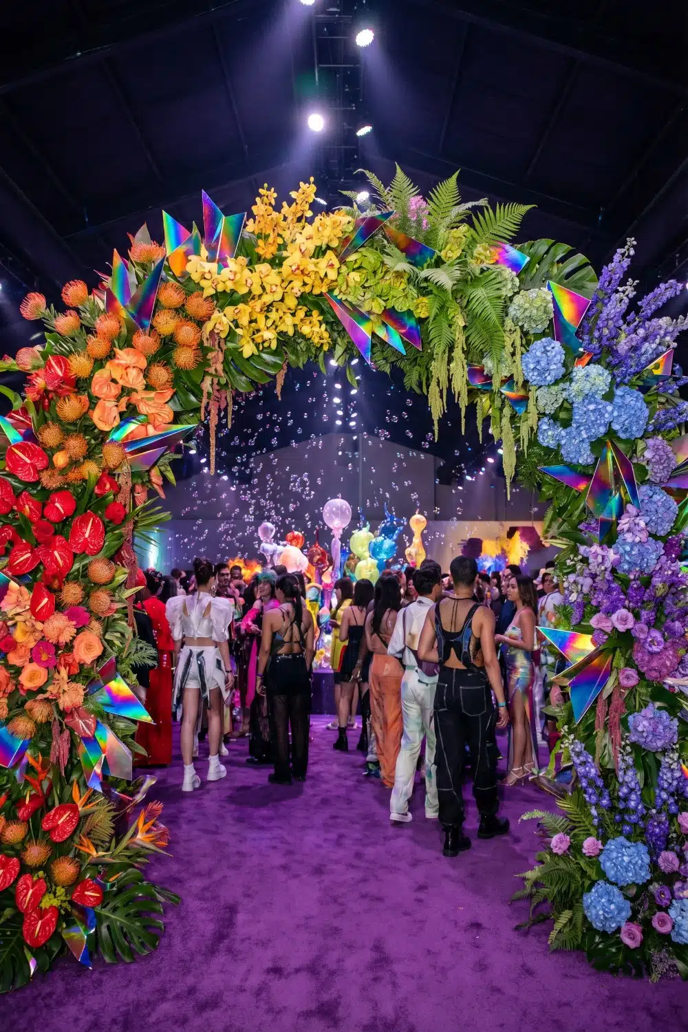 Pride Party Rainbow Floral Arch with Iridescent Accents