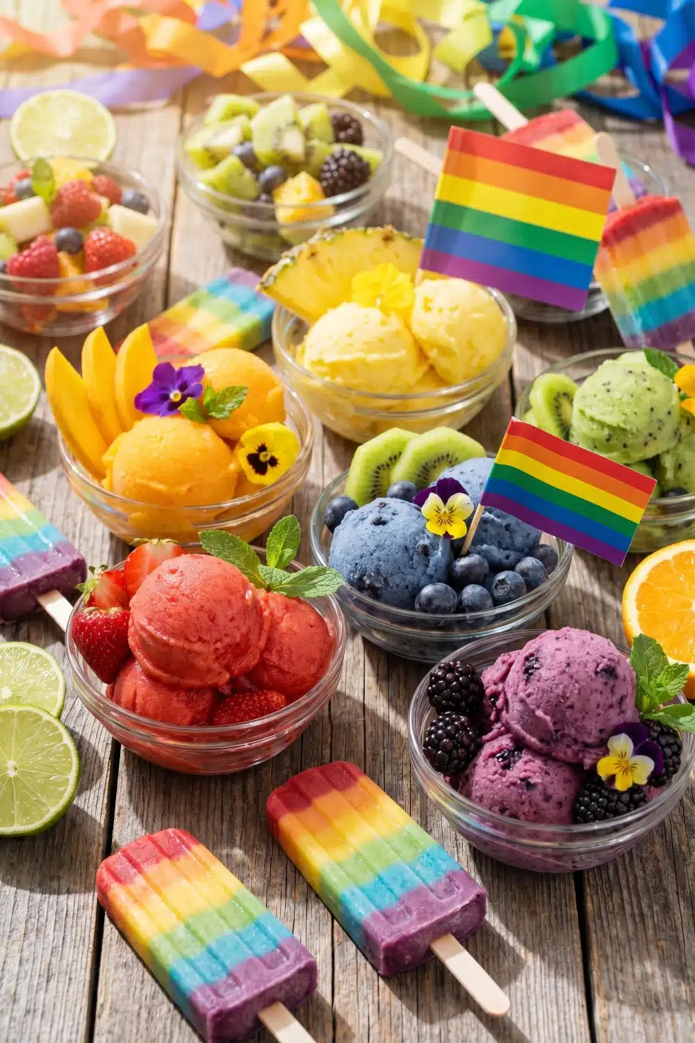 Pride Party Sorbets and Popsicles with Fresh Fruit
