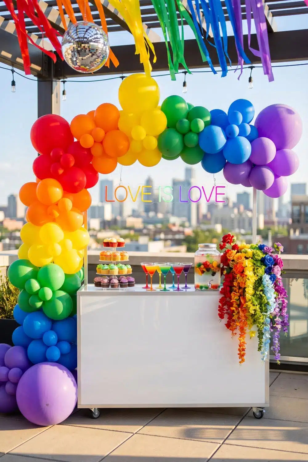 Pride Party Balloon Arch and Neon Sign